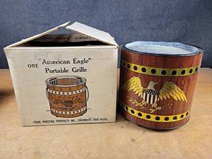 NEW Vintage American Eagle Portable Charcoal Grill About 11.5 Diameter x 11 Tall