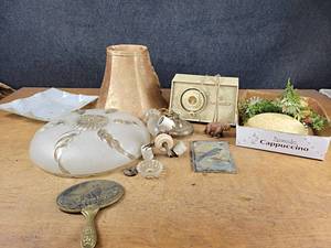 Vintage Hanging Glass Light, lampshade, Vintage GE Radio, and More - NO SHIPPING