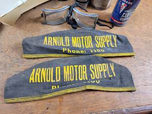 Lot of Vintage Items - (2) Arnold Motor Supply Mechanics Caps, Crazy Charlies Truck Stop Log Book, HUDSSON Clutch Compound, and More