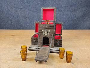 Vintage Castle Liquor Decanter w Shot Glasses - Truly a Unique Piece