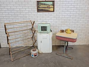 Collection of Vintage Items - School Desk, Heater, Westinghouse Cabinet, and More - NO SHIPPING