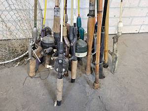 Large Lot of Fishing Reels, Poles and Net - NO SHIPPING