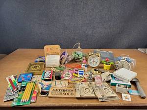 Large Lot of Collectibles, Antiques, and More - Ford Mustang Watch, Sewing Needle Kits, Alarm Clocks, Toys, and More