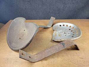 Pair of Stamped Steel Tractor Seats and Bars - NO SHIPPING