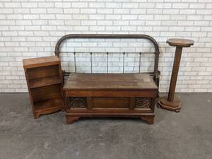 Vintage Chest, Solid Wood Plant Stand, Shelf and Antique Steel Bed Headboard  Footboard - NO SHIPPING