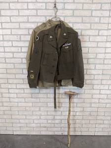 Vintage Military Uniform and Carved Wood Cane