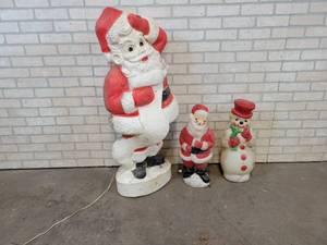 Lot of (3) Vintage Blow Mold Christmas Decorations - Santas and Snowman - Tallest is about 44 Tall - NO SHIPPING