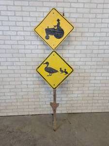 Tractor and Duck Crossing Signs on Steel Post - Overall Height about - NO SHIPPING