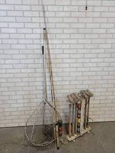 Vintage Croquet Set, Fishing Poles and (2) Fish Nets - NO SHIPPING