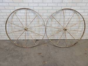Pair of Antique Steel Wagon Wheels - About 36 Diameter x 1-12 Wide - NO SHIPPING