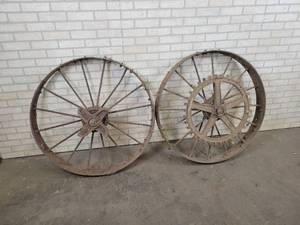 Pair of Antique Steel Wheels - Each is about 42 Diameter x 5 Wide - NO SHIPPING