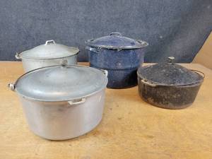 WAGNER Ware Round Cast Iron Roaster w Lid (11 x 4.5), Cast Aluminum Pots w Lids and Water Bath Canning Pot
