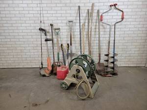 Hose Reel, Shovels, Rakes, Augers, Fishing Pole and More - NO SHIPPING