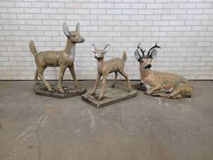 Set of (3) Concrete Garden Deer Statues - Buck is about 27 x 25 - NO SHIPPING