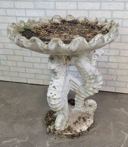 Concrete Seahorse Birdbath - Very Cool Piece - About 32 Tall x 27 Diameter - NO SHIPPING
