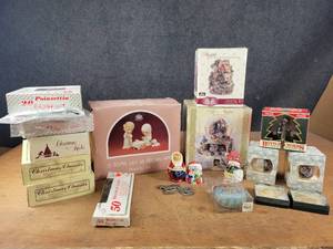 Precious Moments Nativity Set, Water Globe, Fountain, Christmas Bulbs and More