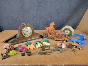 Mantle Clock, Wood Car Bank, Dcor, Vintage Toy Sewing machine and More - NO SHIPPING