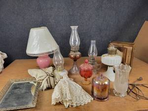 Large Lot of Oil Lamps, Lamps, Carnival Glass and More - NO SHIPPING