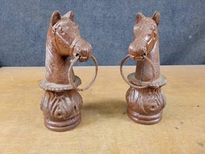 Pair of Cast Iron Horse Head Hitching Post Tops - Each is about 13 Tall