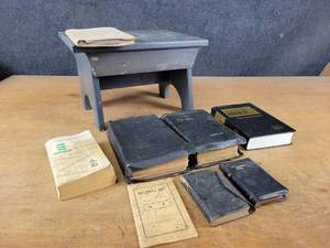 Vintage Bibles and Wood Footstool