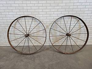 lot 16 image: Pair of Antique Steel Wagon Wheels - Each is about 42 Diameter - NO SHIPPING