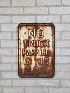 lot 19 image: Vintage NO TRUCK PARKING Embossed Steel Sign - About 18 x 12