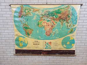 lot 20 image: Vintage Crams School Roll Up Work Map - About 67 x 53