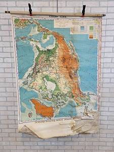 lot 25 image: Vintage North America School Map - Cloth Backed - Has Damage - See Pics - About 48 x 60