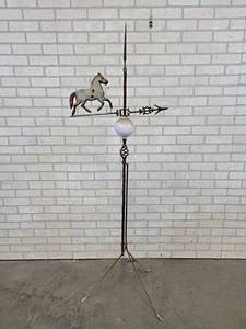 lot 29 image: Antique Lightning Rod w Glass Ball and Horse Weather Vane - About 66 Tall - NO SHIPPING