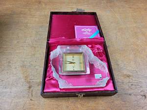 lot 45 image: MIKASA Crystal Clock - Box is about 9 x 8 x 2.5