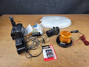 lot 50 image: 12Vdc Strobe Light (Magnetic), Vintage GE Camcorder and More