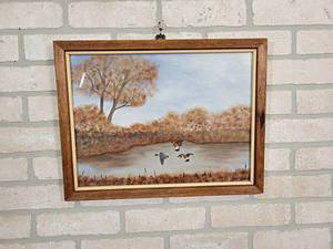 lot 66 image: Original Painting - Mallard Ducks - Signed Mary - About 18 x 14