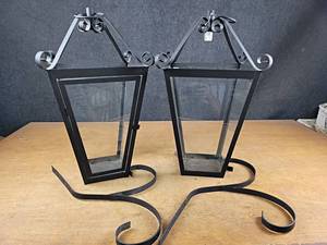lot 130 image: Pair of Hanging Candle Lanterns - Each is about 22 x 12 x 12 wo Bracket - NO SHIPPING