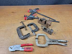 lot 158 image: Lot of C-Clamps, Sliding Bar Clamps, Machinist Vises and More