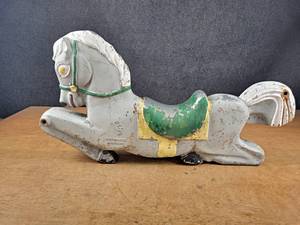 lot 11A image: Vintage Gametime Inc Saddle Mates Aluminum Horse Playground Swing - Overall about 30 Long x 16.5 Tall x 6 Wide