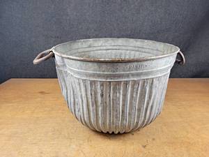 lot 166 image: Antique Franklin Silage  Feed Galvanized Bucket - About 19 Diameter x 13 Tall - NO SHIPPING