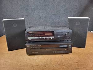 lot 208 image: OPTIMUS Stereo Receiver (STA-795), SONY 5-Disc Changer (CDP-C365) and Speakers - Good Working Unit