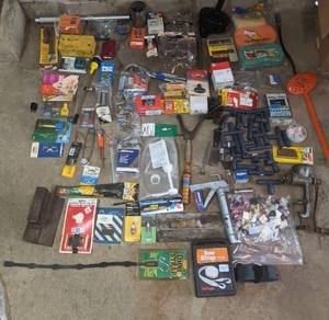lot 45 image: Your Grandpas Garage- Assorted Screws, Soldering Gun, Small Tools and Hardware