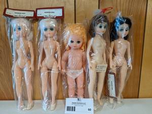 lot 60 image: 5 Vintage Fiber-Craft Dolls-For Making Bed Dolls, Perfect for Crafters, & Resellers