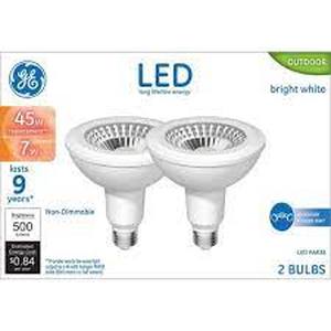 lot 50 image: GE 2pk 7W 45W Equivalent Basic LED Outdoor Floodlight Bulbs Warm White