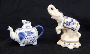 lot 63 image: Vintage Asian Elephant Figurine and Vintage Asian Small Elephant Teapot