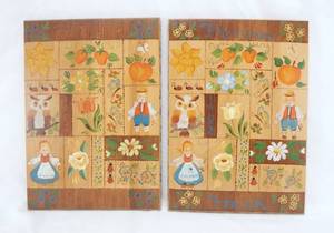 lot 91 image: Pair of Vintage 1982 Folk Art Samplers Painted on Wood