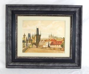 lot 26 image: Vintage 1969 Water Color of the Charles Bridge in Prague, Czech Republic