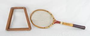 lot 108 image: Vintage Wilson Trophy Tony Trabert National Champion WoodenTennis Racquet with Anti Warp Bracket