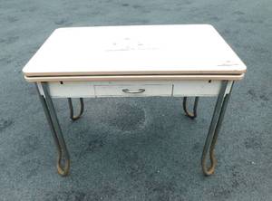 lot 5 image: Vintage Chrome and Enamel Table with Slide Outs and Art Deco Design