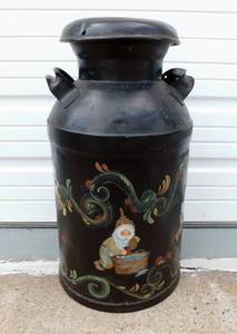lot 19 image: Vintage Handpainted Folk Art Milk Can