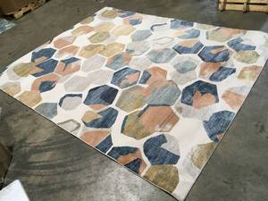 Maisie Navy and Cream 8 ft. x 10 ft. Kaleidoscope Geometric Area Rug by Brookside Customer Returns See Terms on Auction