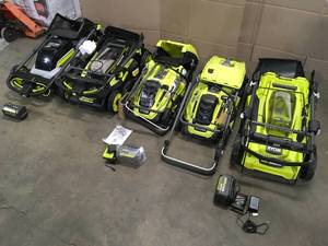 Lot of Assorted Ryobi Lawn mowers 3 Batteries and 2 Chargers Included Customer Returns See Terms on Auction