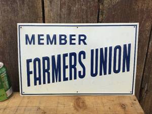 lot 24 image: Vintage Member Farmers Union Metal Embossed Sign