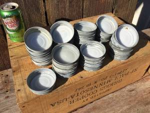 lot 80 image: Vintage Zinc & Porcelain Canning Jar Lids